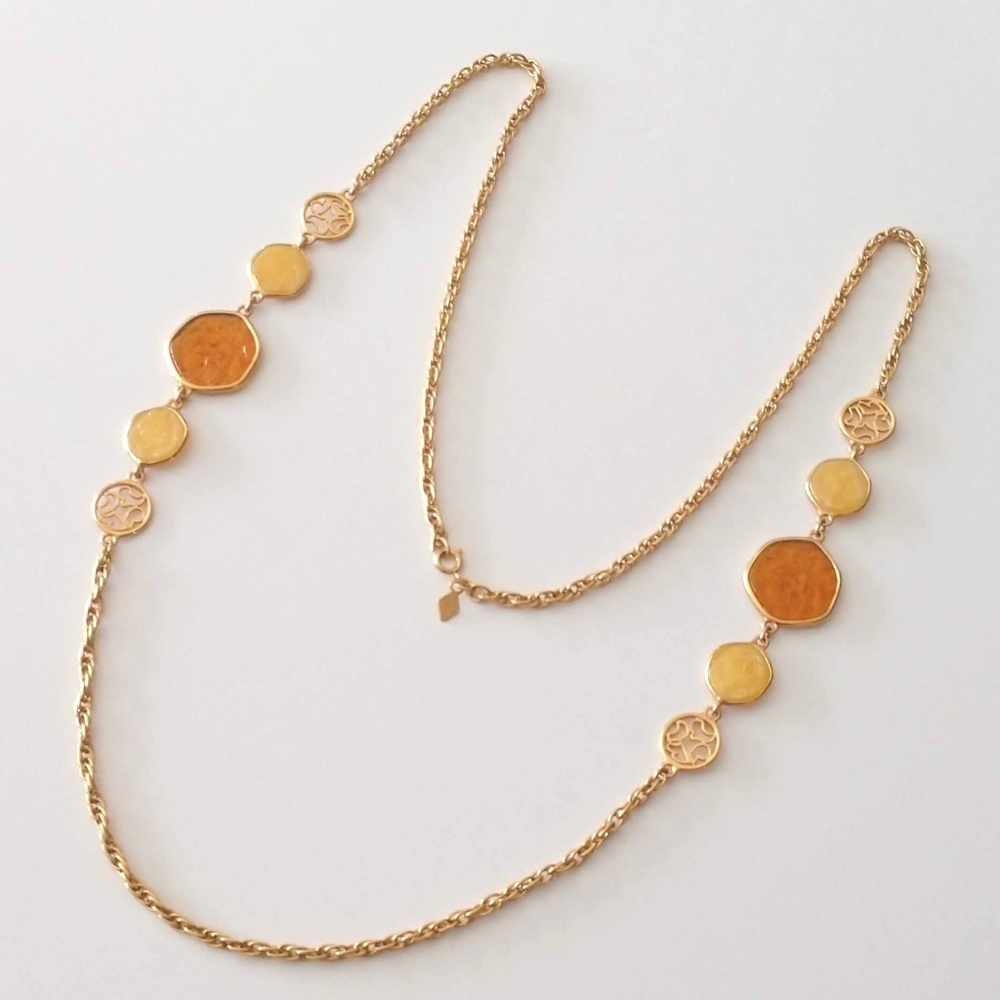 Orange, yellow and gold long necklace - Picture 5 of 5